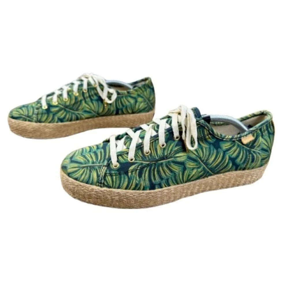 Keds Rifle Paper Shoes Womens 9.5 Espadrille Sneakers Green Tan Leaves WF58366M
